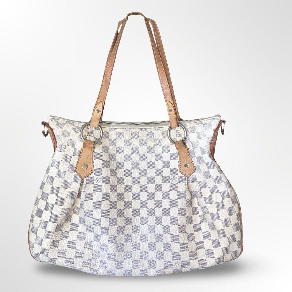 Louis Vuitton Damier Azur Evora MM Vintage Shoulder Tote Bag Checkered Purse - Picture 2 of 16